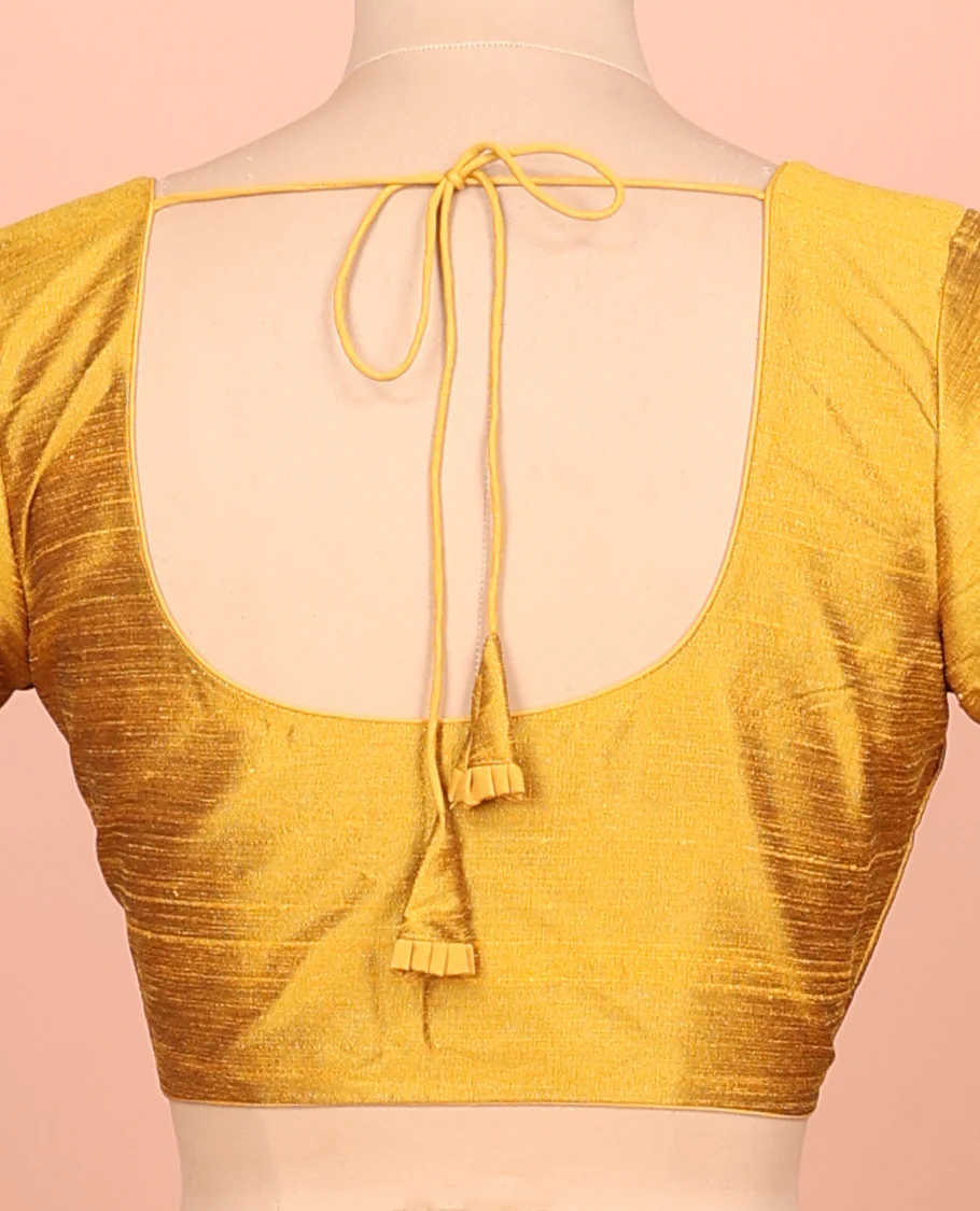 Yellow Plain Readymade Blouse Featuring a Front Round-Neck, Back Round-Neck, and Half-Sleeve - Image 4