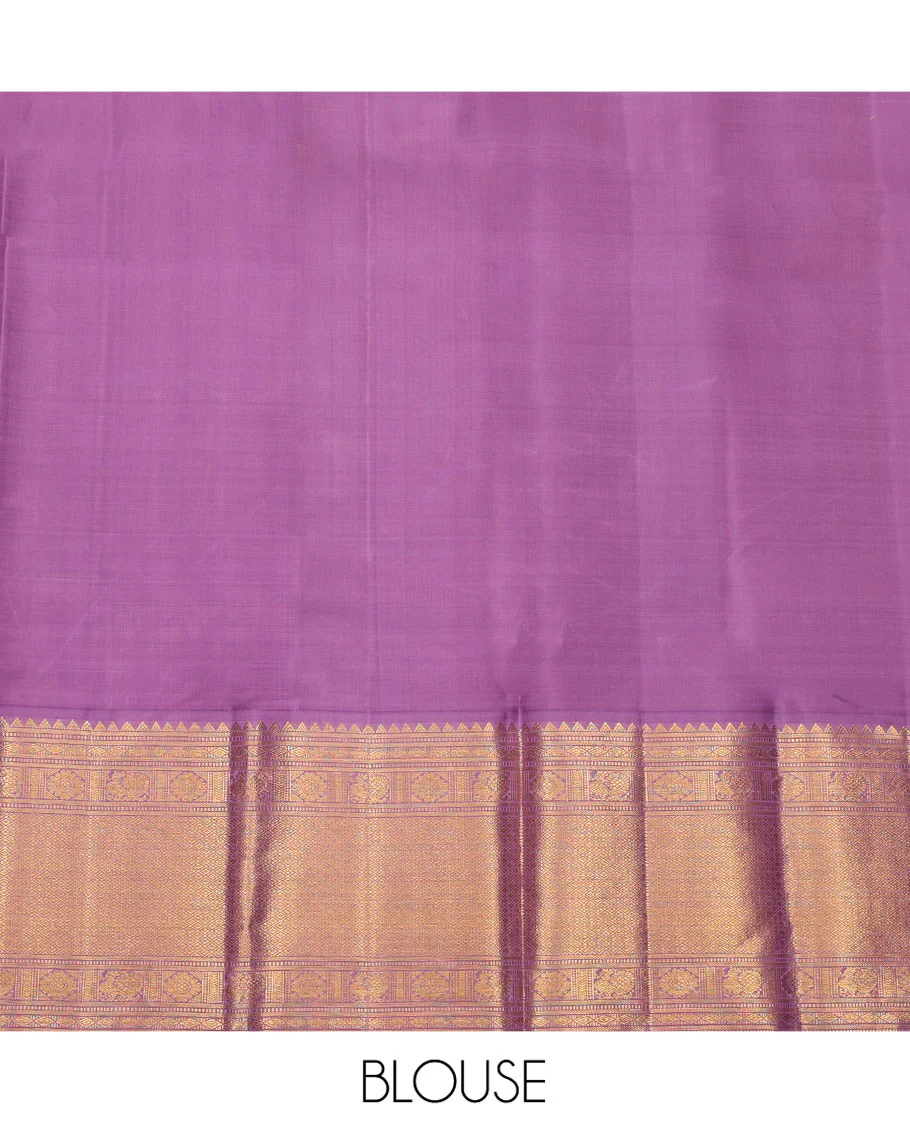 Yellow Pure Silk Half-Saree, Artfully Detailed with Mayil-Chakram Buttas on Its Skirt, Complemented by a Contrast Border of Rekku, Muthu, Diamond, Chakram, and Jaal Designs, Comes with a Contrast Blouse and a Dhavani of Jacquard Design - Image 7