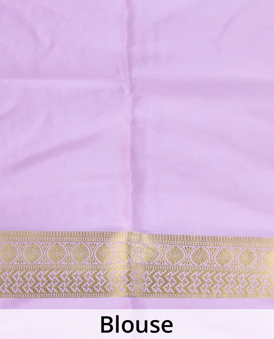Orange zari buttas Mysore silk saree, contrast traditional zari border & intricately zari woven pallu - Image 5